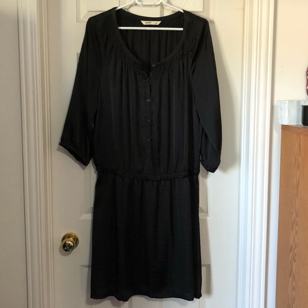 Black 3/4 Sleeve Button Down Dress